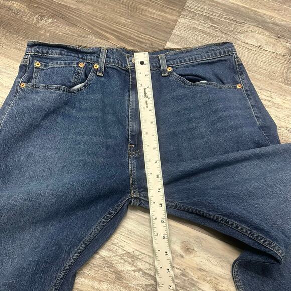 Levis 505 Dark Wash Blue Mens 36x30‎ Regular Straight Faded Denim Jeans Red Tab - Picture 10 of 12